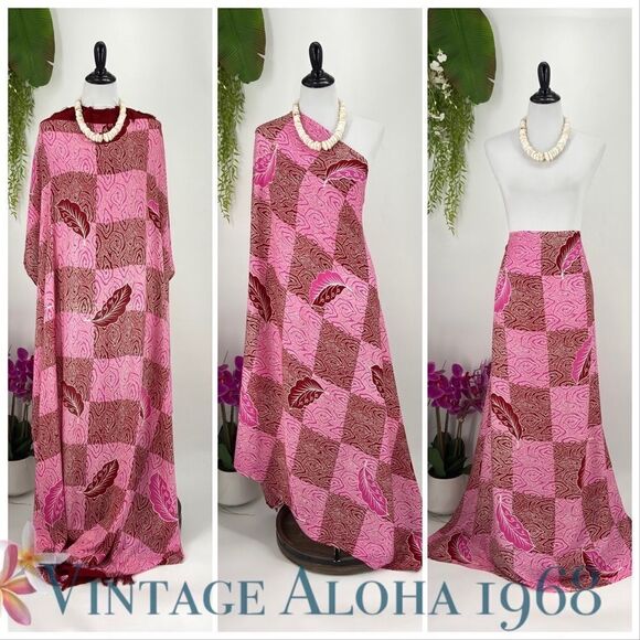 Maroon/Pink Abstract Checkered SARONG Pareo Lavalava Beach Wrap Skirt Summer Sca - Picture 3 of 4